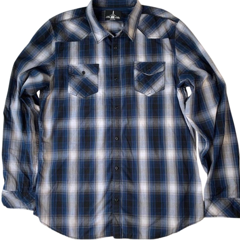 Blue Plaid Flannel Shirt Men's XXL Western Cowboy Cabincore